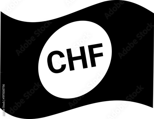 Black Swiss Franc currency note icon vector design with stylized CHF banknote for finance, money, wealth, business, savings, investment, economic transactions, and financial growth graphics
