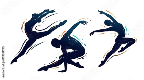 Dance Movements Silhouettes: Graceful silhouettes of dancers captured in dynamic poses, celebrating the art of movement and the beauty of human form.