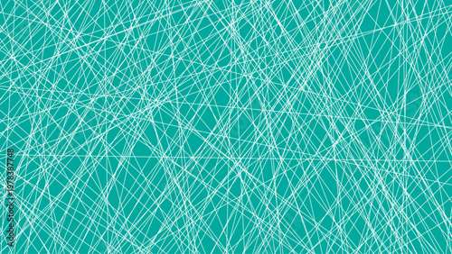 Abstract White Dense Intersecting Lines on Teal Background Chaotic Geometric Network Pattern Texture