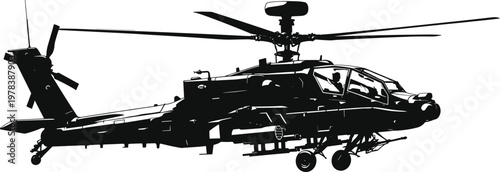 Attack helicopter silhouette, military aircraft in flight, combat aviation, defense technology, armed forces, war machine, airborne weapon, tactical operations concept