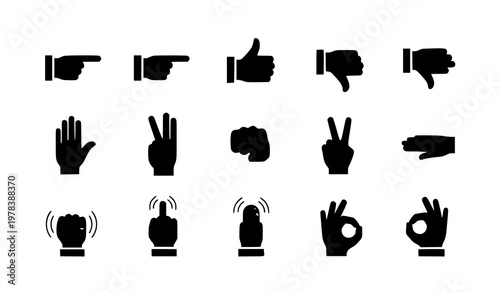 Hand gesture icon set vector with simple flat hand symbols collection isolated on white background