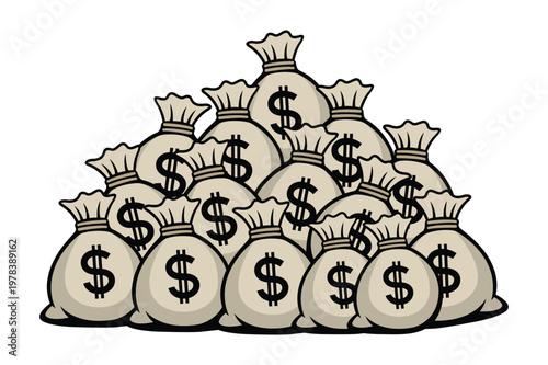 Stack of Money Bags Business Wealth Vector Illustration