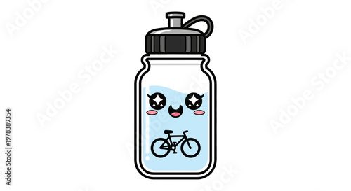 Kawaii Water Bottle with Bicycle Illustration, Adorable Hydration Companion for Active Lifestyles