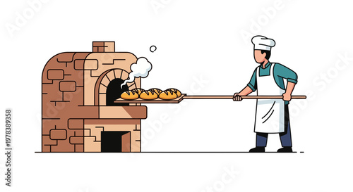 Professional Baker Placing Freshly Prepared Loaves Of Artisan Bread Into A Traditional Stone Oven For Baking In A Modern Culinary Kitchen Setting