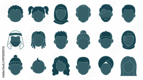 Set of diverse people head avatars. Various male, female profile icons.
