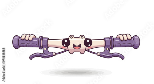 Charming Cartoon Bicycle Handlebars with a Joyful Face and Lavender Grips