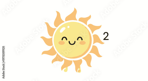 Cute cartoon sun with smiling face and rays, a cheerful and bright illustration representing summer, happiness, and warmth