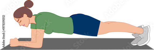 Plank position. A fundamental exercise in both yoga and pilates, and one of the best abdominal exercises. Illustration vector