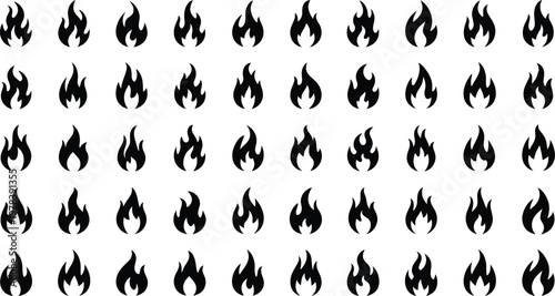 Fire icon vector set, flame symbol collection of stylized fire icons for design branding safety and energy concept illustration.
