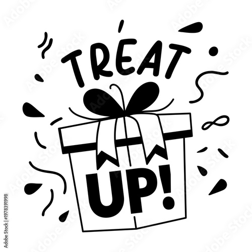 A glyph sticker of a present with treat up typography 
