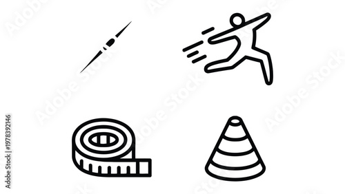 Sport Icons: A collection of simple, minimalistic line icons depicting essential elements of sports, conveying activity and competition. 