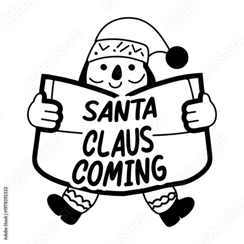 A glyph sticker of a santa clause holding a map

