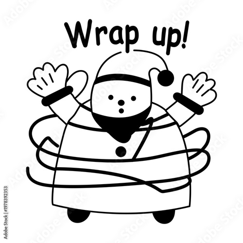A glyph sticker of a santa claus with wrap up typography 

