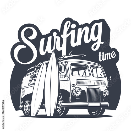 Surfing fun with vintage van