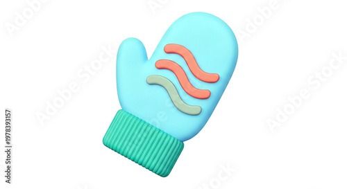 3D Icon of a Blue Mitten with Heat Waves