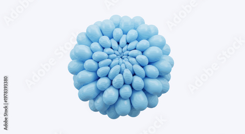 Intricate arrangement of delicate light blue petal shapes forming a whimsical abstract flower, a soft organic texture with a gentle, airy appearance on a clean white background