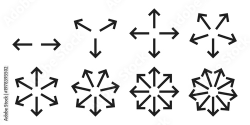 Scaling arrow icon set collection in flat style. Expand size vector illustration on isolated background. Scale button sign business concept.