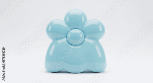 A whimsical and smoothly sculpted light blue flower illustration, evoking a delicate whisked form with a modern abstract design on a clean white background, highlighting a sleek and artistic aesthetic