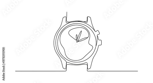 Minimalist continuous line drawing of a wristwatch, simple outline art, modern design