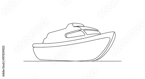 Minimalist Line Art Drawing of a Modern Yacht on a Calm Water Surface