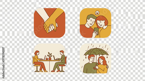 Romantic Couple Lifestyle Icon Set Featuring Dating Activities Love and Relationship Concepts