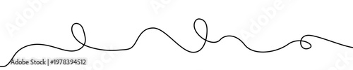 Illustration of an abstract horizontal doodle or scribble, made in one continuous line. Minimalist art featuring wavy curves and loops with a black stroke on a white background, vector illustration.