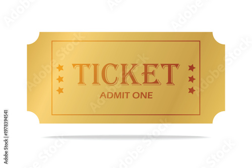 Vip Golden ticket mockup. Luxury style and gold colors template Ticket. For cinema, sale coupon, circus, theater, festival. Minimalist coupon. Isolated background