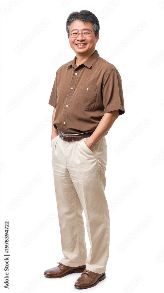 Naklejka premium Full-body portrait of an Asian man shirt clothing standing.