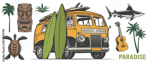 Surfing van and beach items