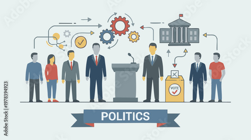 Flat Design Illustration of Politics, Government, Elections, and Citizens