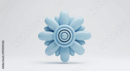Abstract geometric blue flower design with concentric circles in the center on a white background