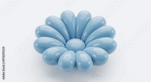 Graceful blue abstract flower with smooth, glossy petals, digitally rendered in a minimalist style, embodying gentle elegance and fluid design concept
