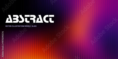 Glass gradient background, riddle glass texture with ripple distortion and fractal glow in red, orange, violet color field. Vertical refraction stripes, abstract poster surface. Vector illustration.