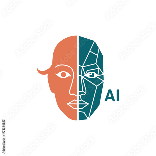 AI Robot Face Half Human.