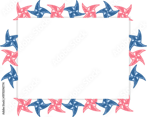 Wide decorative frame with repeating origami pinwheel pattern in vivid tones.