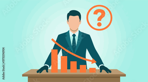 Businessman facing financial decline, business loss, and uncertain future