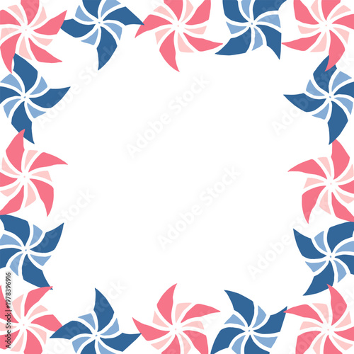 Seamless Origami Pinwheel Frame Full Border Vector Illustration