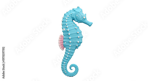 Blue Seahorse with White Dots and Pink Fins