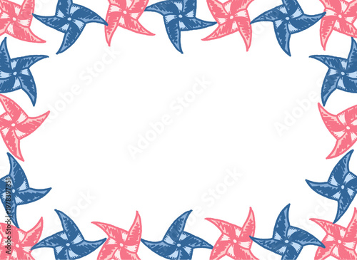 Horizontal Origami Pinwheel Frame Decorative Vector Border