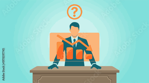 Businessman facing economic downturn, financial decline, and market uncertainty