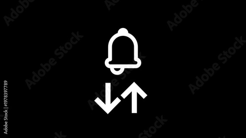 A bell icon with up and down arrows below it representing a notification sync, data transfer alert, bidirectional update signal, or push and pull content delivery status