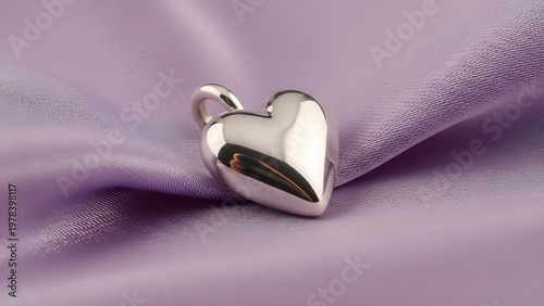 Silver Heart Shaped Pendant Resting On A Soft Purple Fabric whisk
