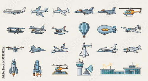 Collection of various aircraft and flying vehicles.