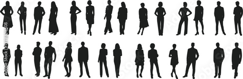 WebDiverse business people silhouettes collection, standing poses isolated on white background vector