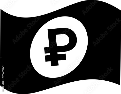 Black Russian Ruble currency note icon vector design with stylized ₽ banknote for finance, money, wealth, business, savings, investment, economic transactions, and financial growth graphics
