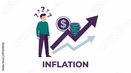 Man Pondering Inflation and Rising Costs with Upward Economic Trends
