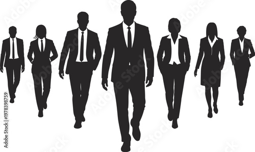 WebBusiness team walking forward, leadership concept, corporate unity, teamwork success, flavector