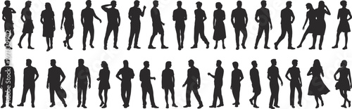 WebDiverse human silhouettes standing poses collection, fashion outlines, design reference, flavector