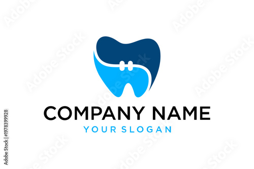 Modern orthodontic dental clinic logo design with blue tooth icon