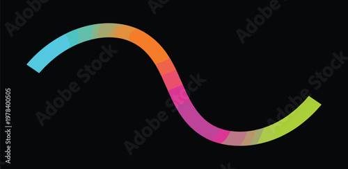 Abstract, colorful wavy line forming a smooth, flowing curve against a black background, with subtle color gradients